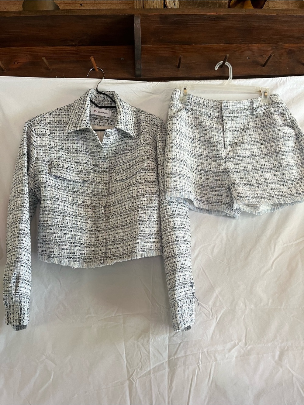 Calvin Klein Tweed Shorts and jacket set - Ivory/Blue